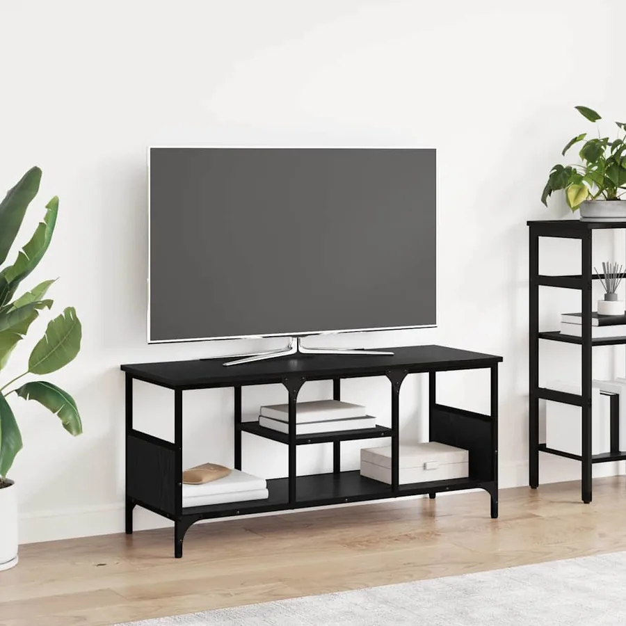 Meuble TV Chêne noir 100 x 35 x 45 cm Bois d'ingénierie et fer