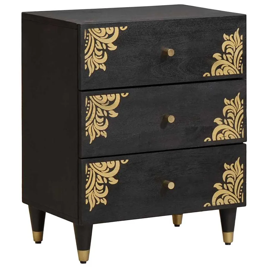 Cabinet de chevet Noir 50 x 33 x 62 cm Bois de mangue massif