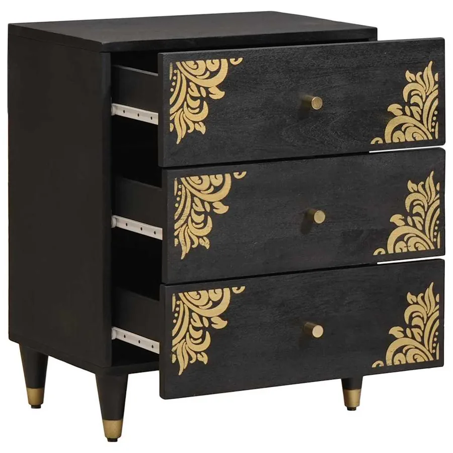 Cabinet de chevet Noir 50 x 33 x 62 cm Bois de mangue massif - 2