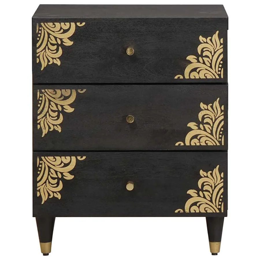 Cabinet de chevet Noir 50 x 33 x 62 cm Bois de mangue massif - 3
