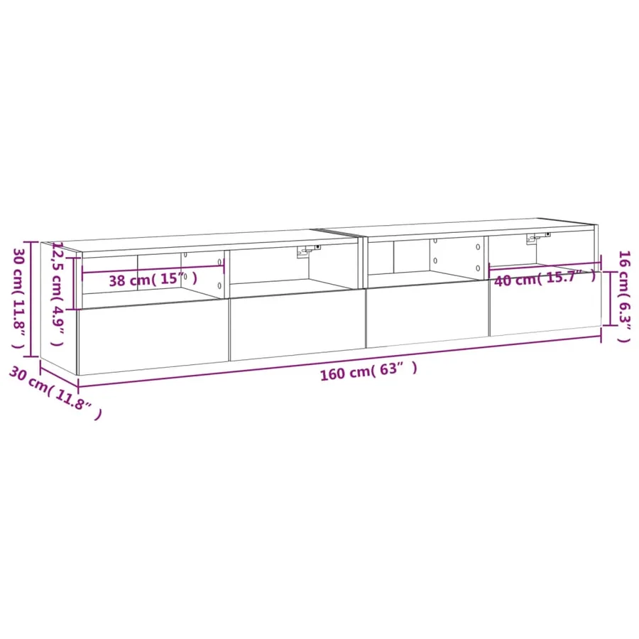 Meubles TV muraux 2 pcs blanc 80x30x30 cm bois d'ingénierie - 14