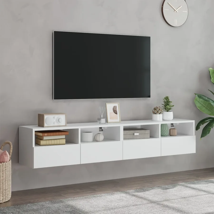Meubles TV muraux 2 pcs blanc 80x30x30 cm bois d'ingénierie - 3