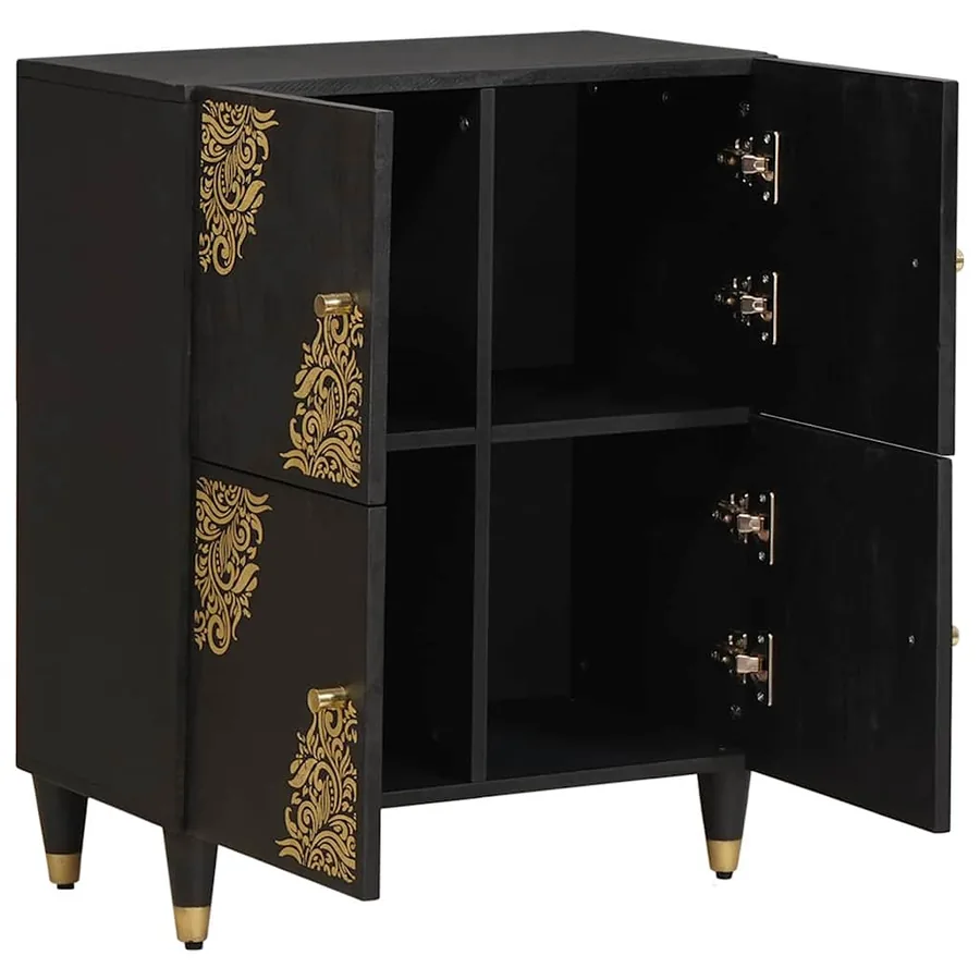Buffet avec étagère Noir 60 x 33 x 75 cm Bois de mangue massif - 2
