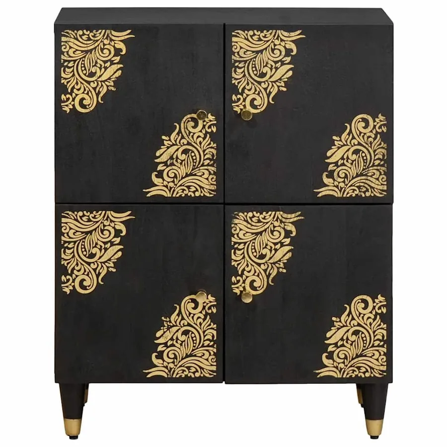 Buffet avec étagère Noir 60 x 33 x 75 cm Bois de mangue massif - 3