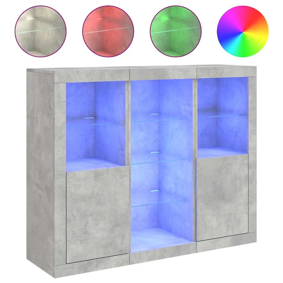 Buffets avec lumières LED 3 pcs gris béton bois d'ingénierie - 2