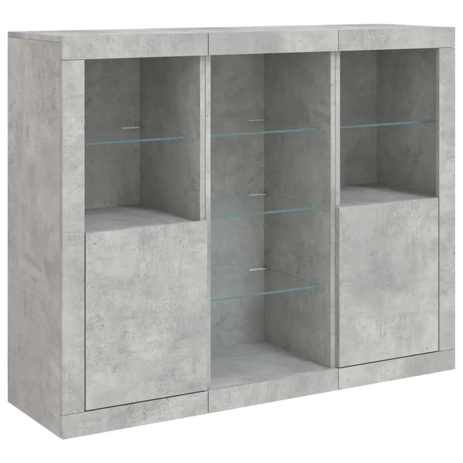 Buffets avec lumières LED 3 pcs gris béton bois d'ingénierie - 5