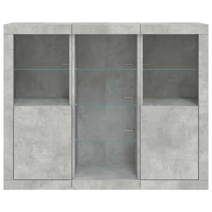 Buffets avec lumières LED 3 pcs gris béton bois d'ingénierie - 6
