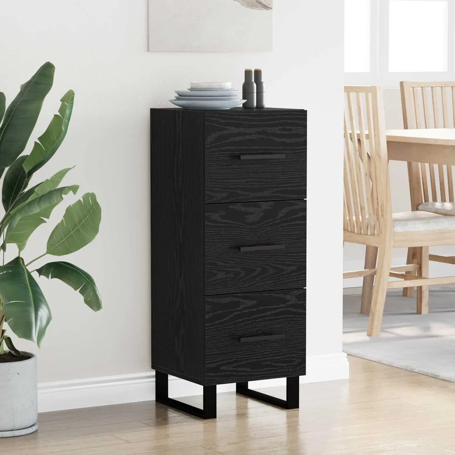 Buffet Chêne noir 34,5 x 34 x 90 cm Bois d'ingénierie et fer - 4