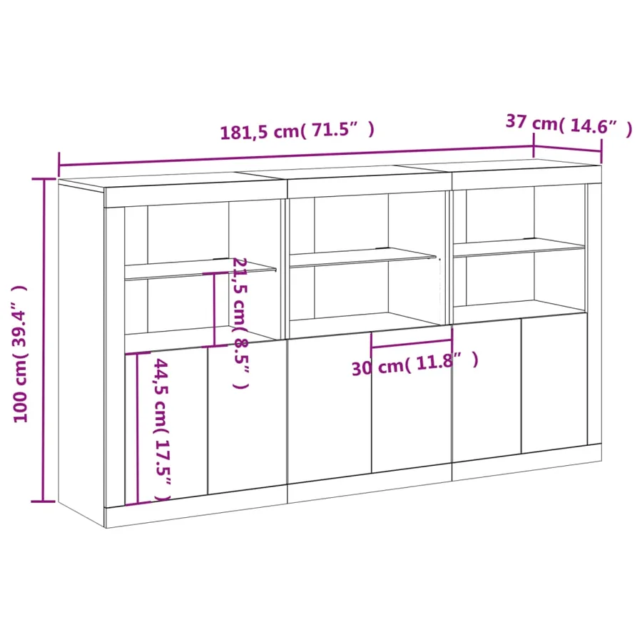 Buffet avec lumières LED chêne sonoma 181,5x37x100 cm - 17