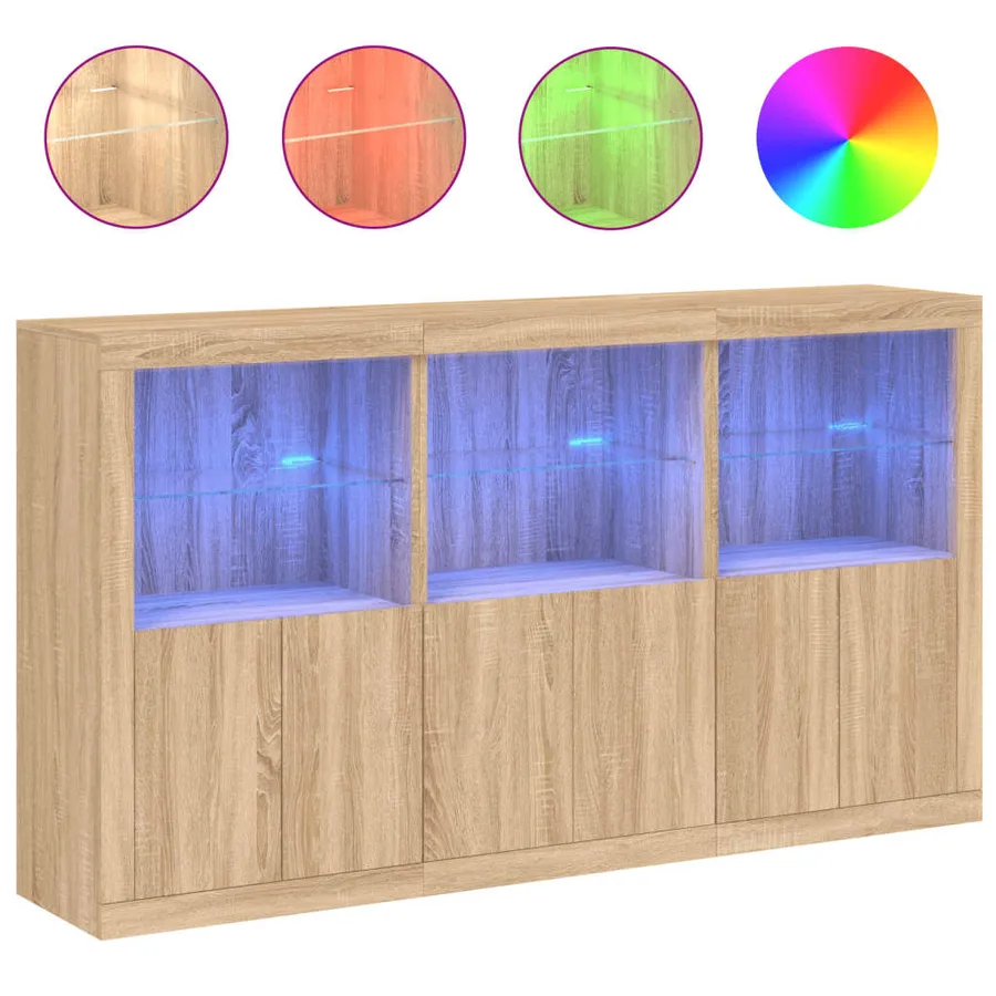Buffet avec lumières LED chêne sonoma 181,5x37x100 cm - 2