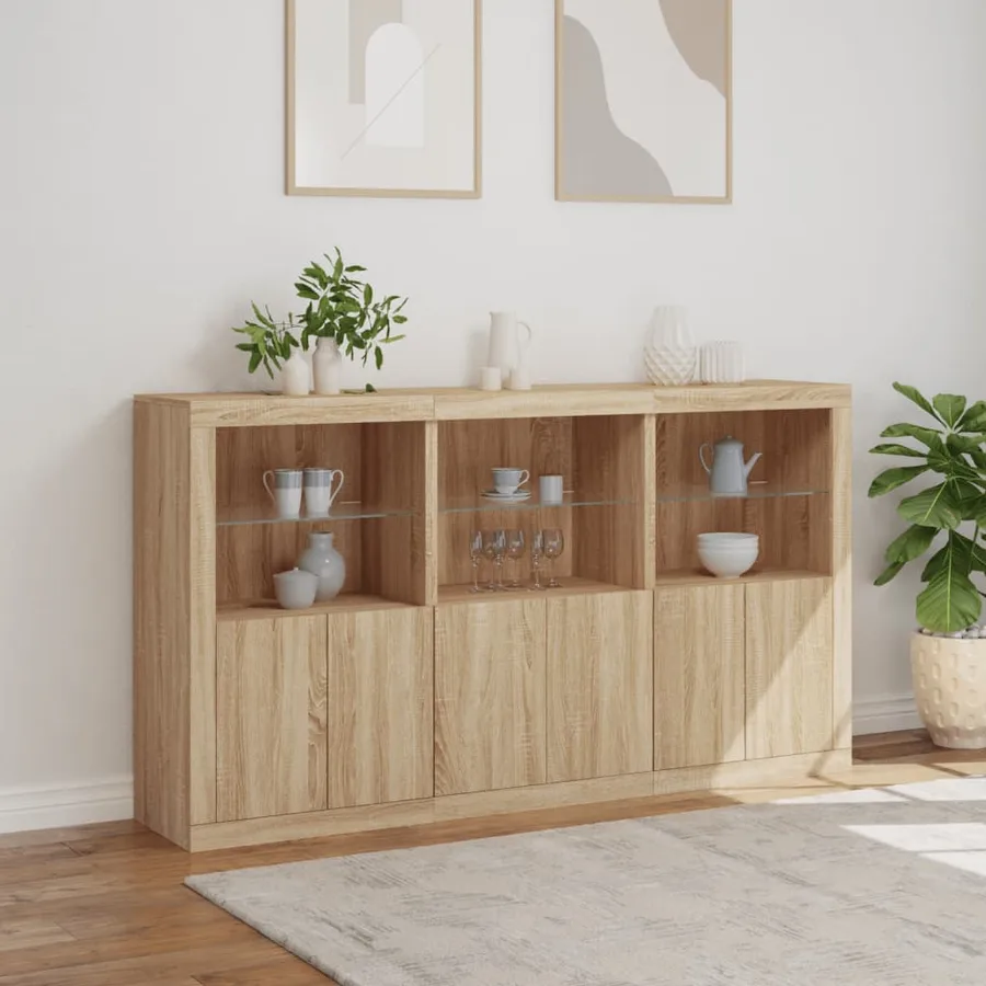 Buffet avec lumières LED chêne sonoma 181,5x37x100 cm - 4