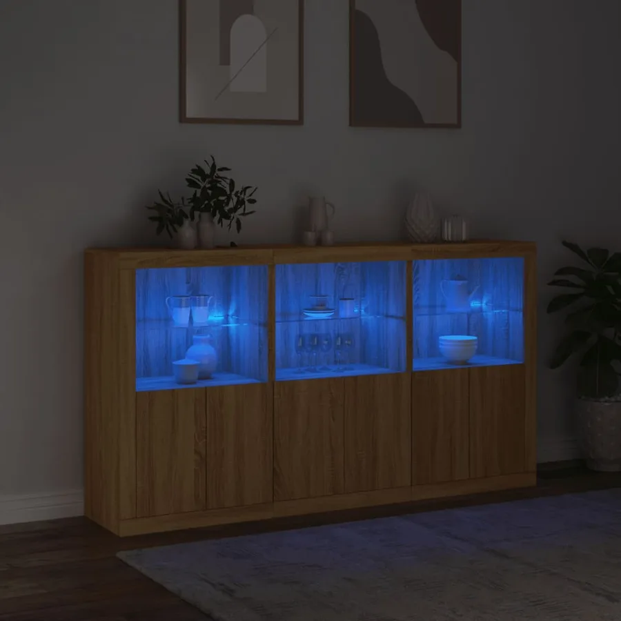 Buffet avec lumières LED chêne sonoma 181,5x37x100 cm - 5