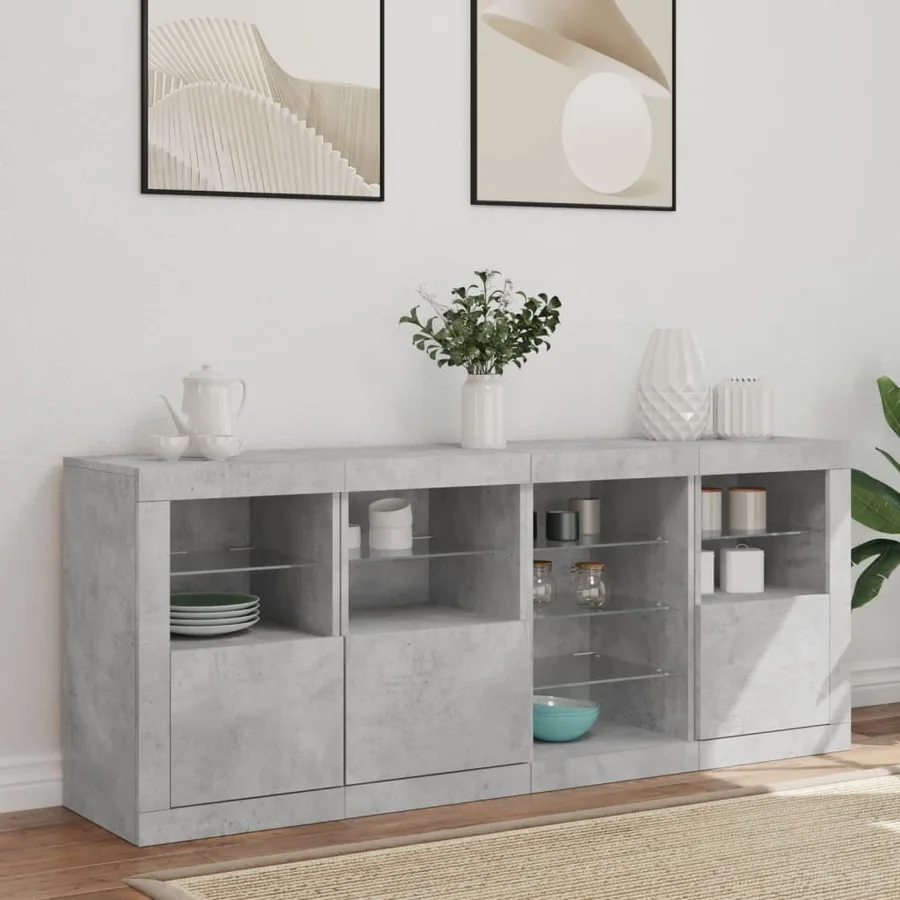 Buffet avec lumières LED gris béton 164x37x67 cm - 3
