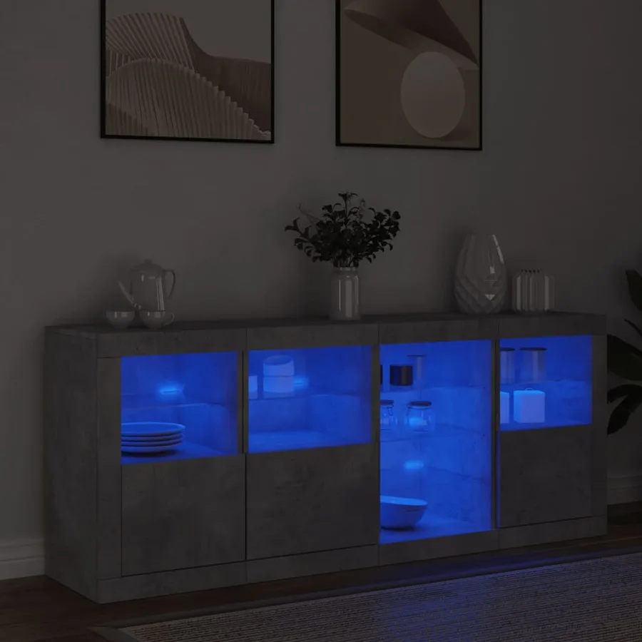 Buffet avec lumières LED gris béton 164x37x67 cm - 4