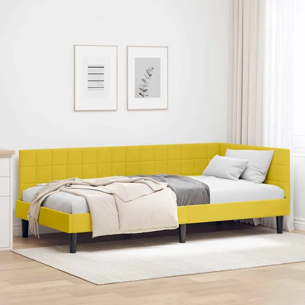 Cadre de lit d'angle Jaune 90 cm x 190 cm Velours