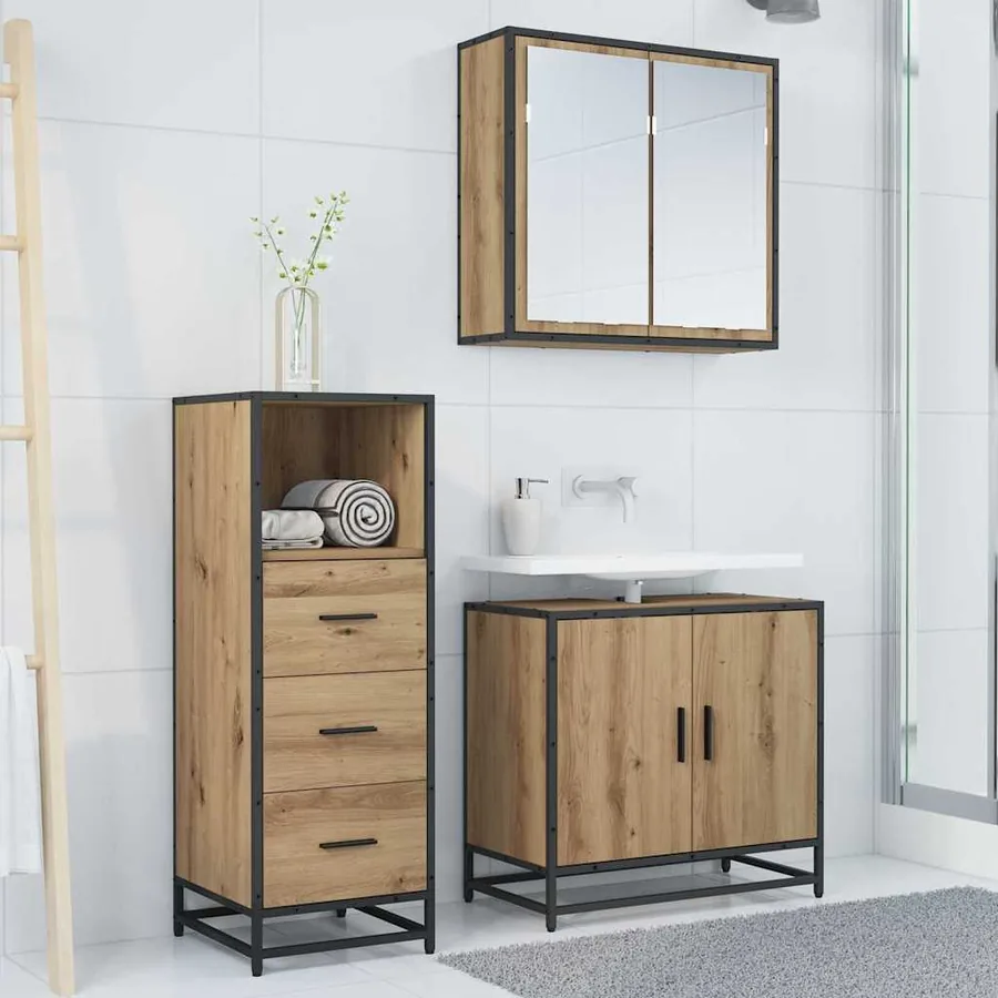 Ensemble de mobilier de salle de bain Chêne artisanal - 4