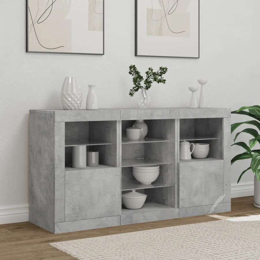 Buffet avec lumières LED gris béton 123x37x67 cm - 3
