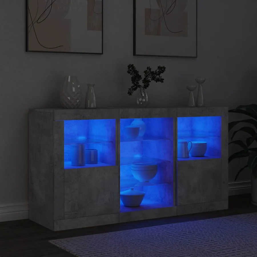 Buffet avec lumières LED gris béton 123x37x67 cm - 4