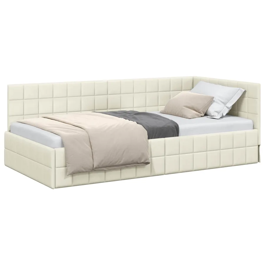 Cadre de lit d'angle Crème 100 cm x 200 cm Velours - 2