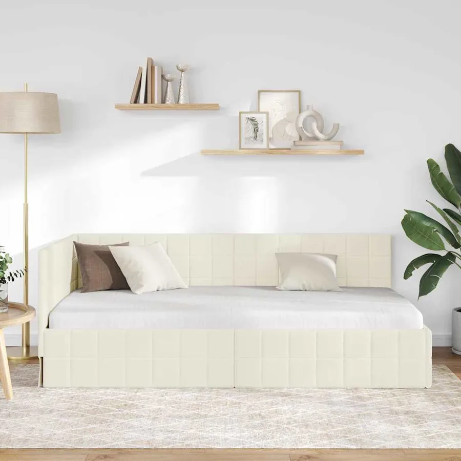 Cadre de lit d'angle Crème 100 cm x 200 cm Velours - 3