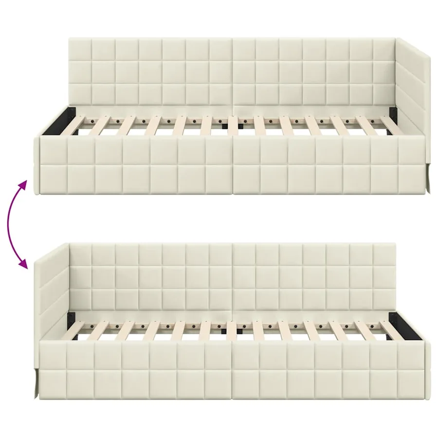 Cadre de lit d'angle Crème 100 cm x 200 cm Velours - 9