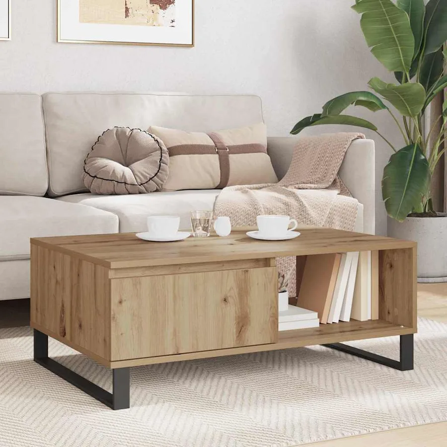 Table basse Chêne artisanal 90 x 60 x 35 cm Bois d'ingénierie - 4