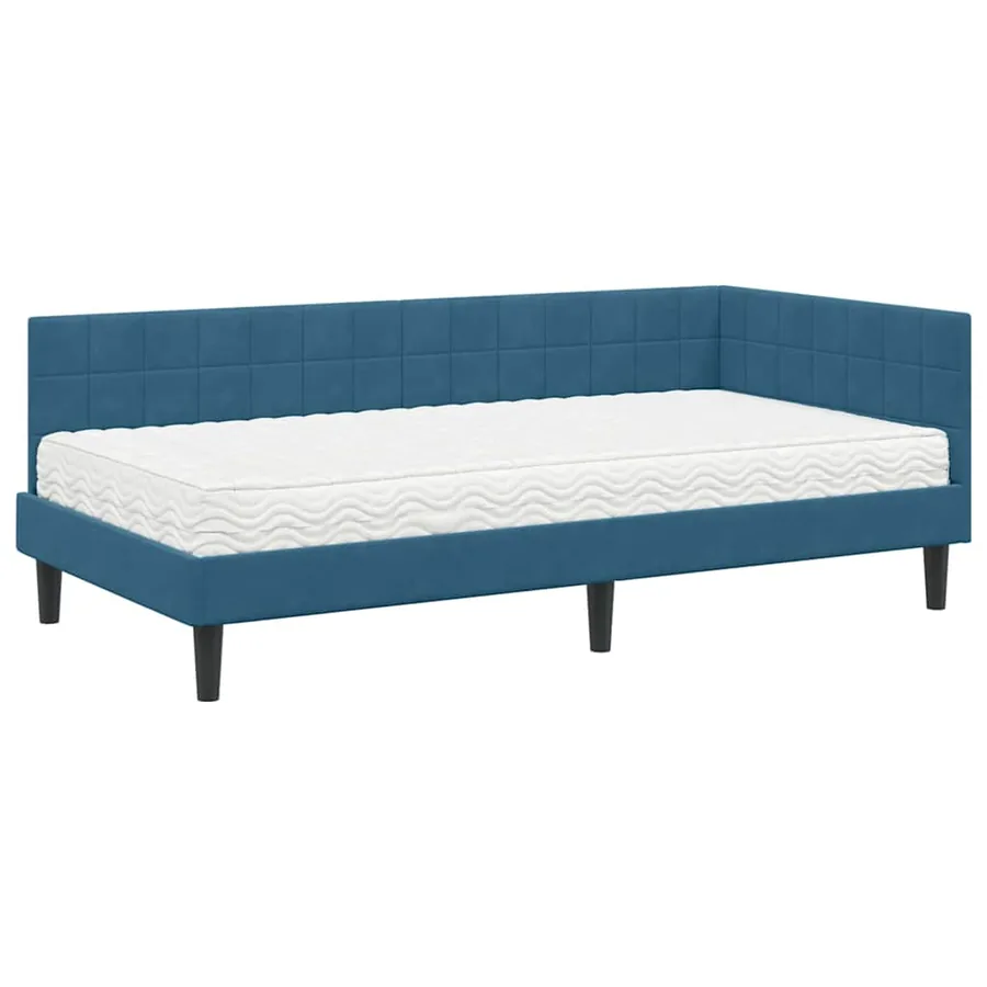 Cadre de lit d'angle avec matelas 2 pcs Bleu Velours - 4