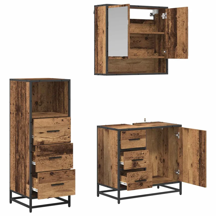 Ensemble de mobilier de salle de bain 3 pcs Bois Ancien - 5