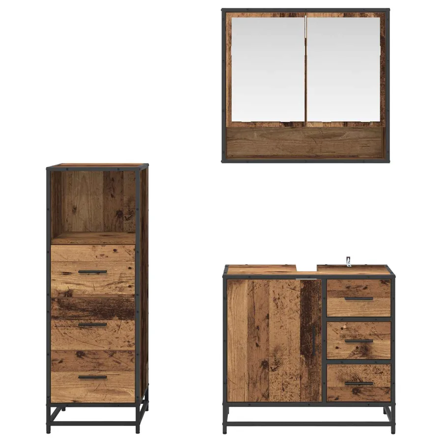 Ensemble de mobilier de salle de bain 3 pcs Bois Ancien - 9