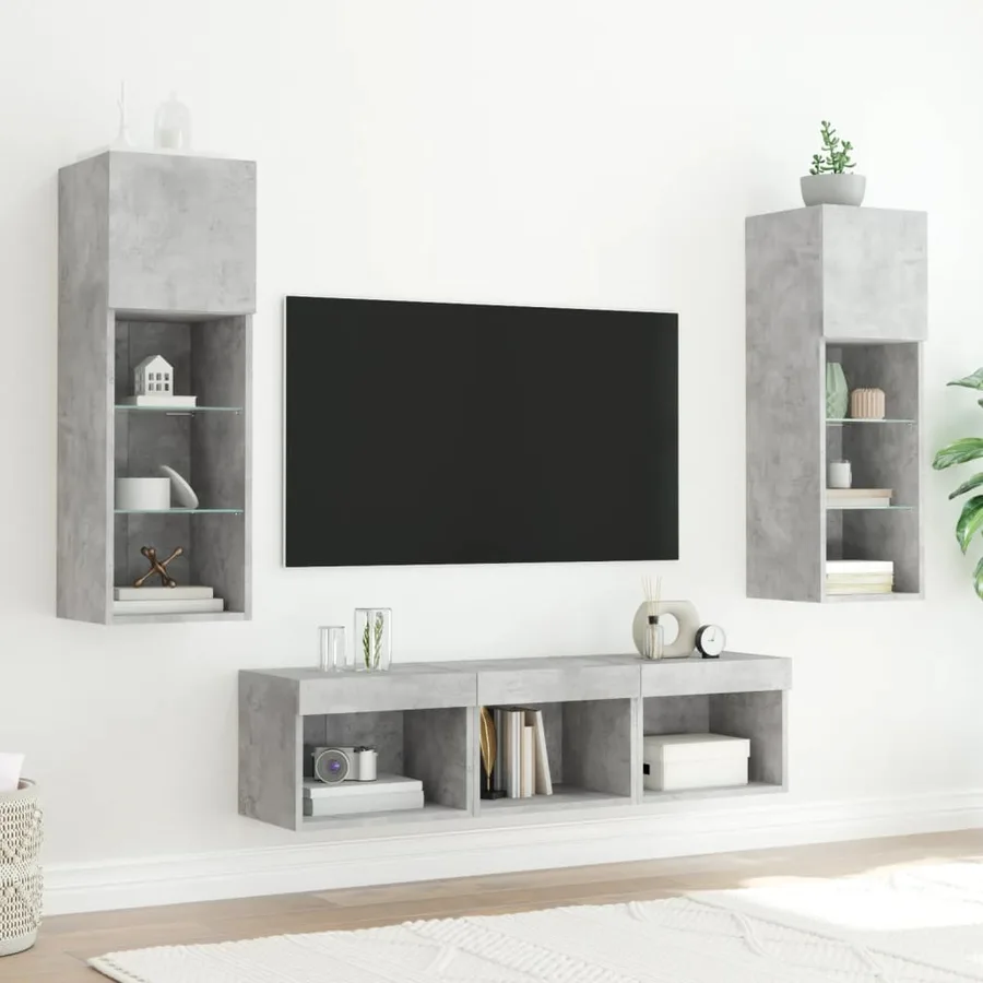 Unités murales TV avec LED 5 pcs gris béton bois d'ingénierie - 3