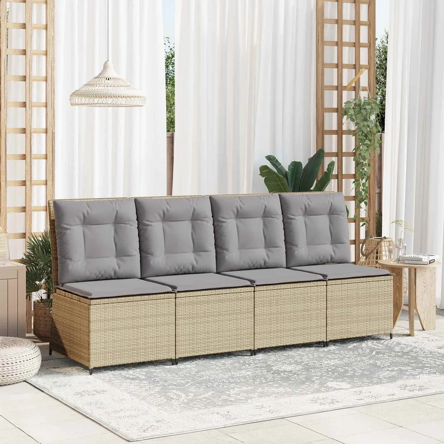 Canapé de jardin avec coussin Beige et gris polyrotin