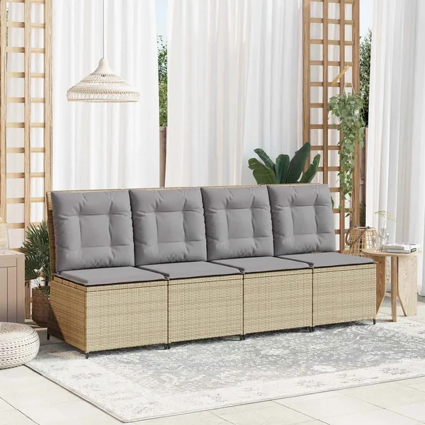 Canapé de jardin avec coussin Beige et gris polyrotin
