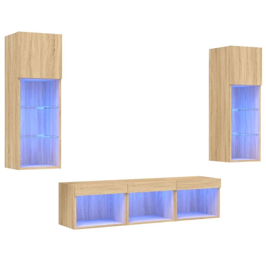 Unités murales TV avec LED 5 pcs chêne sonoma bois d'ingénierie - 2