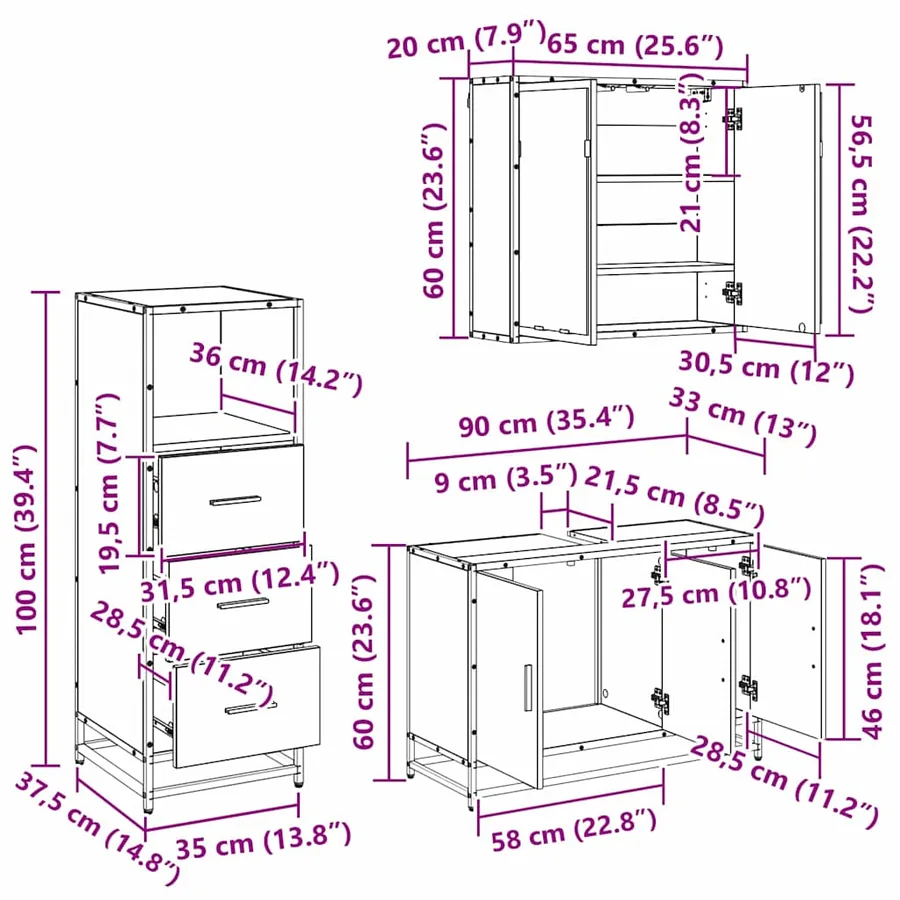 Ensemble de mobilier de salle de bain 3 pc Chêne artisanal - 8