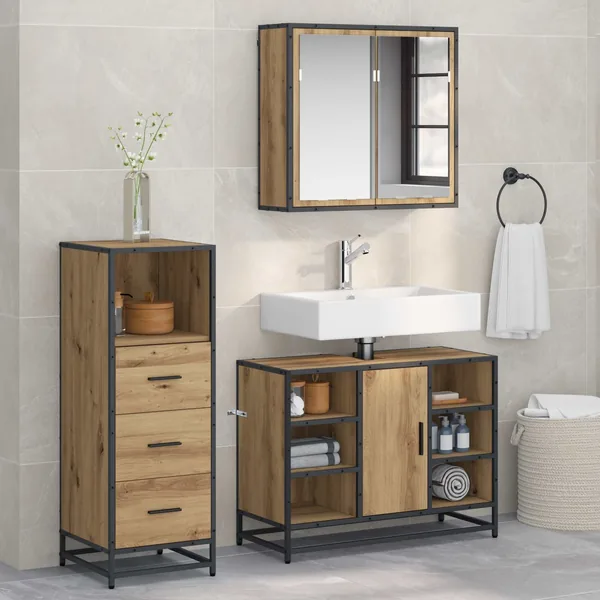 Ensemble de mobilier de salle de bain 3 pc Chêne artisanal