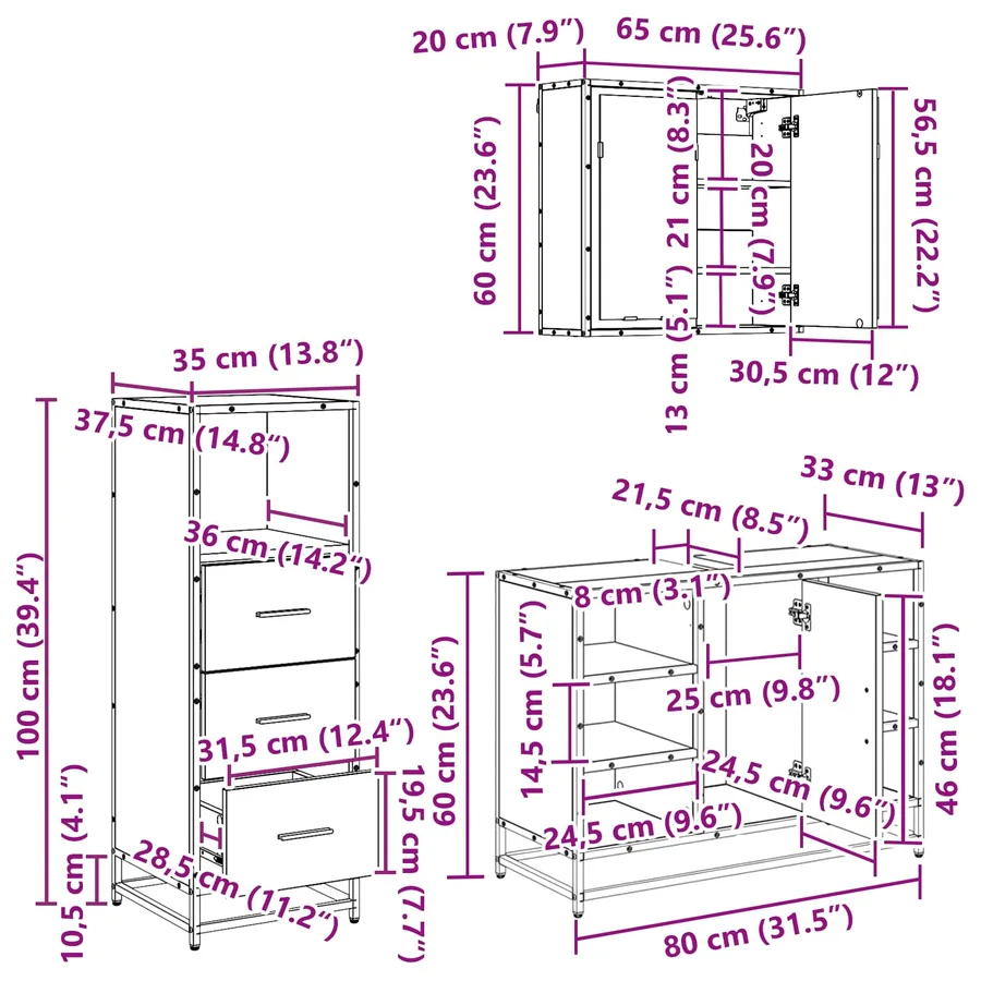 Ensemble de mobilier de salle de bain 3 pc Chêne artisanal - 16