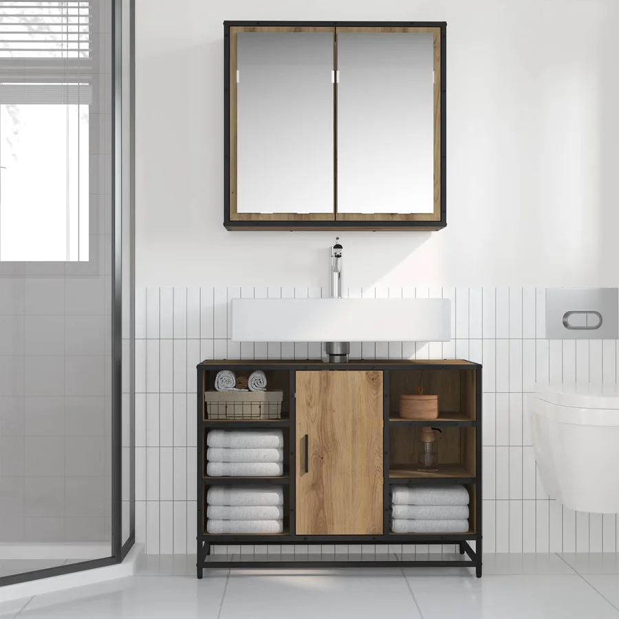 Ensemble de mobilier de salle de bain 2 pc Chêne artisanal - 4