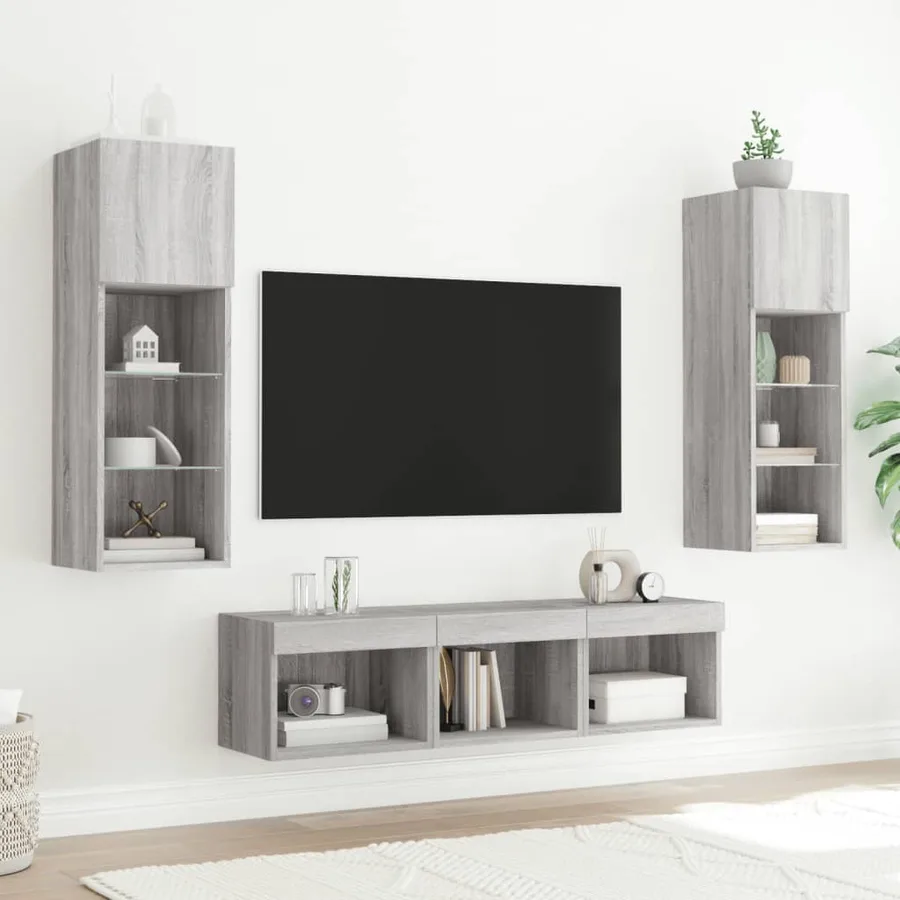 Unités murales TV avec LED 5 pcs gris sonoma bois d'ingénierie - 3
