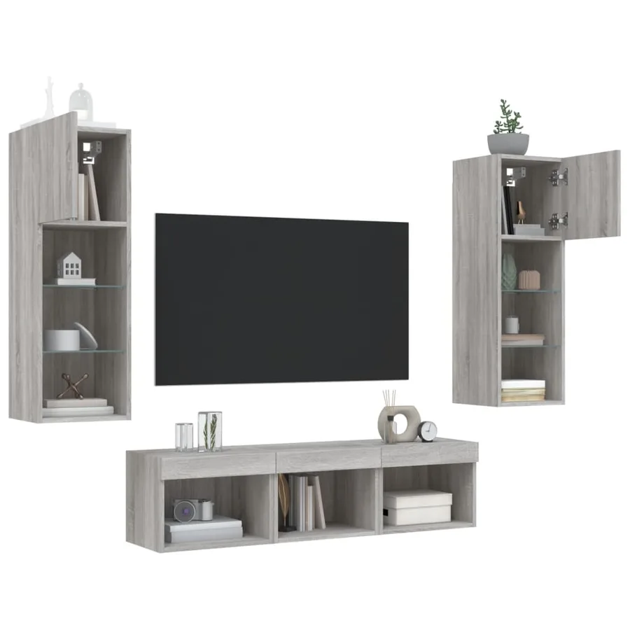 Unités murales TV avec LED 5 pcs gris sonoma bois d'ingénierie - 4