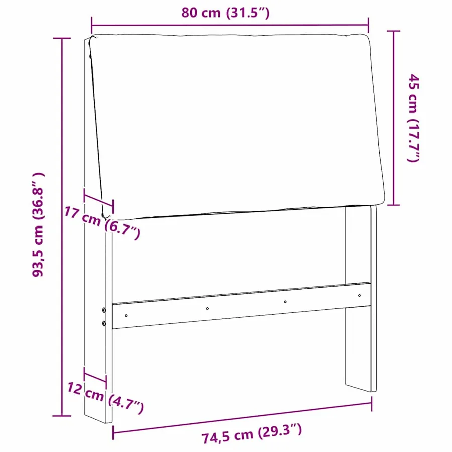 Tête de lit capitonnée Noir 80 cm Pin massif - 11