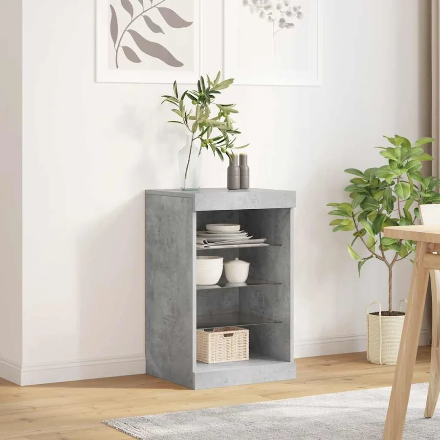 Buffet avec lumières LED gris béton 41x37x67 cm
