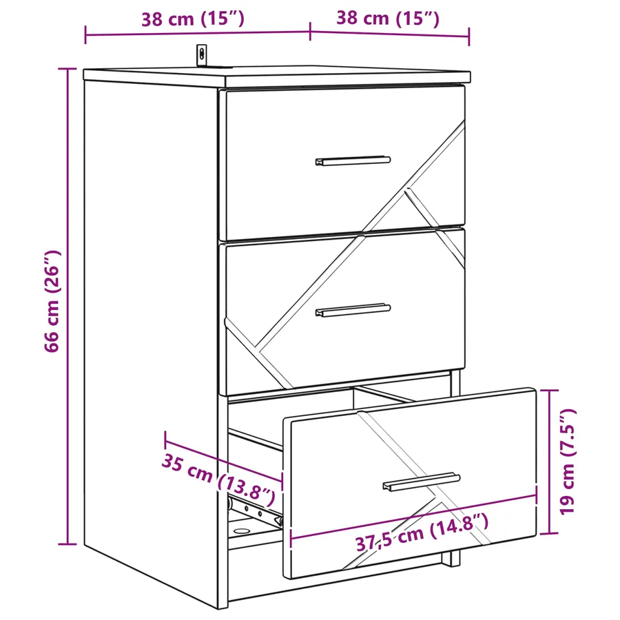 Cabinet de chevet avec tiroir Chêne sonoma 38 x 38 x 66 cm - 13