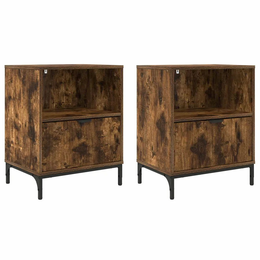 Cabinet de chevet avec tiroir 2 pcs Chêne fumé 49 x 36 x 61 cm - 2