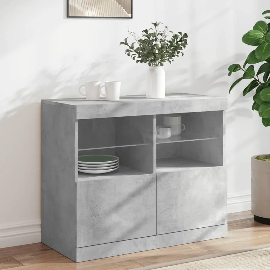 Buffet avec lumières LED gris béton 81x37x67 cm
