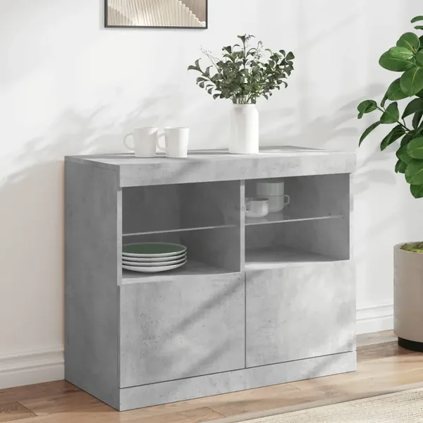 Buffet avec lumières LED gris béton 81x37x67 cm