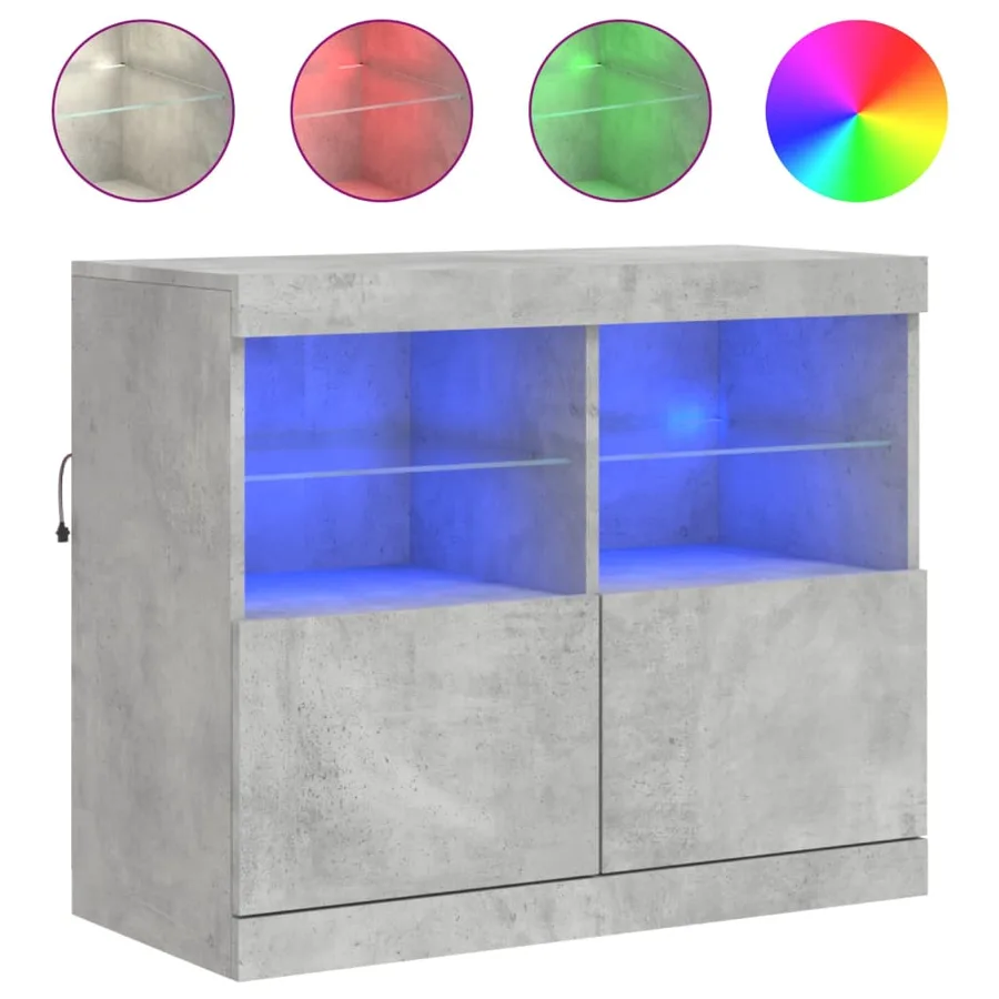Buffet avec lumières LED gris béton 81x37x67 cm - 2