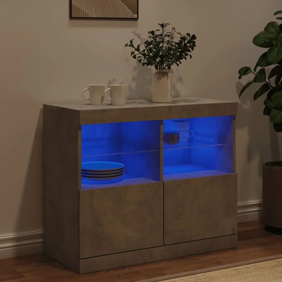 Buffet avec lumières LED gris béton 81x37x67 cm - 4