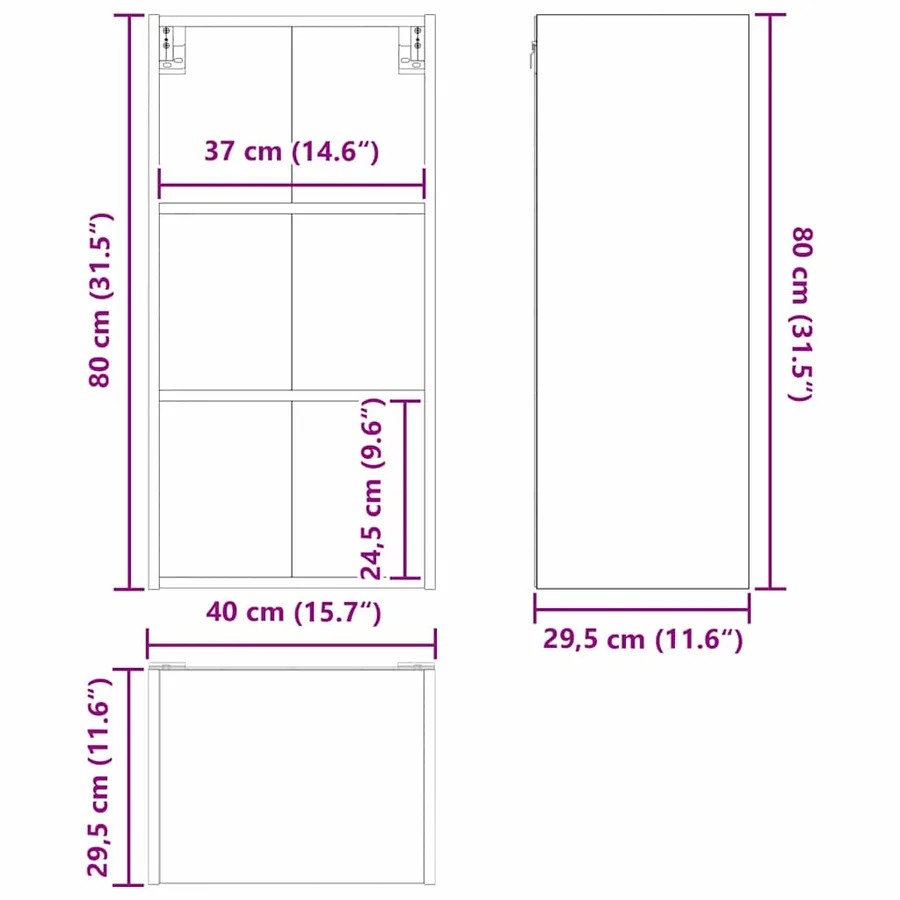 Armoire suspendue avec stockage Chêne noir 40 x 29,5 x 80 cm - 12
