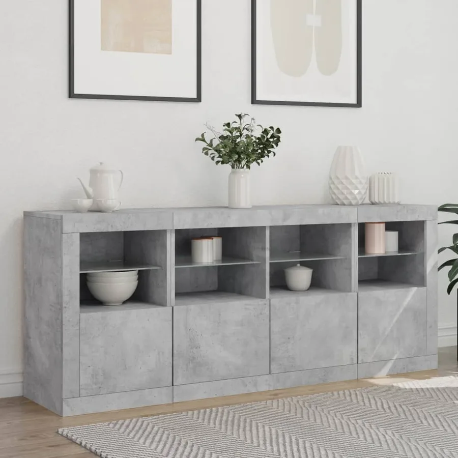 Buffet avec lumières LED gris béton 163x37x67 cm - 3