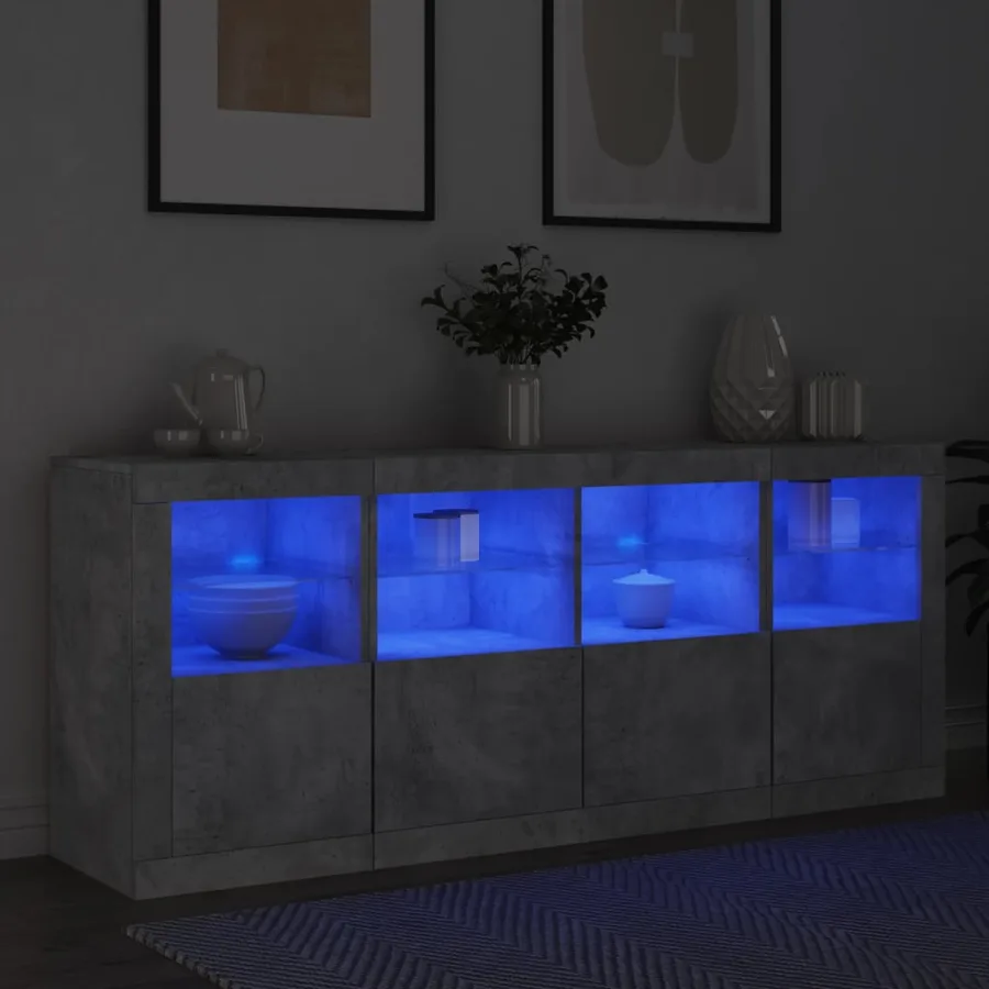 Buffet avec lumières LED gris béton 163x37x67 cm - 4